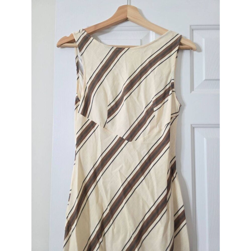 VRG GRL Opal Linen Maxi Dress Open Back Striped Cream Brown Size 8 - Picture 3 of 10